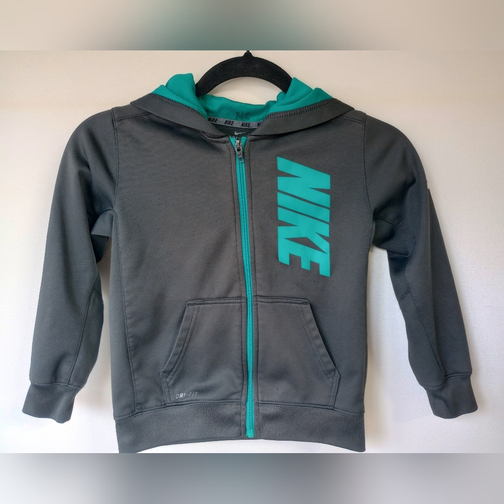 Nike Kids Gray and Teal Zip Front Hoodie